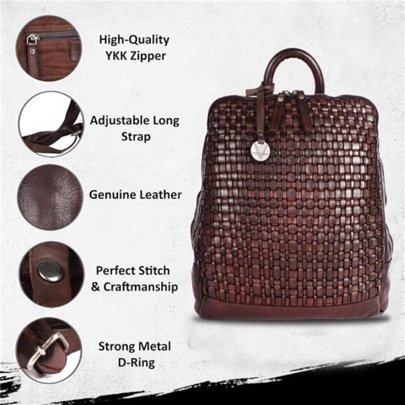 Unisex Brown Leather Backpack Genuine Leather Backpack, 12.5 Inch main image 5